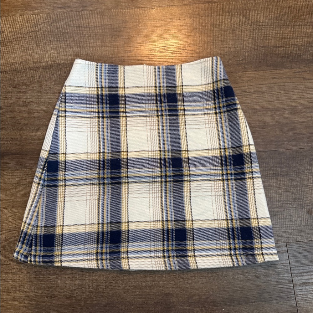 Blue Rain Navy and Cream Plaid A-Line Skirt